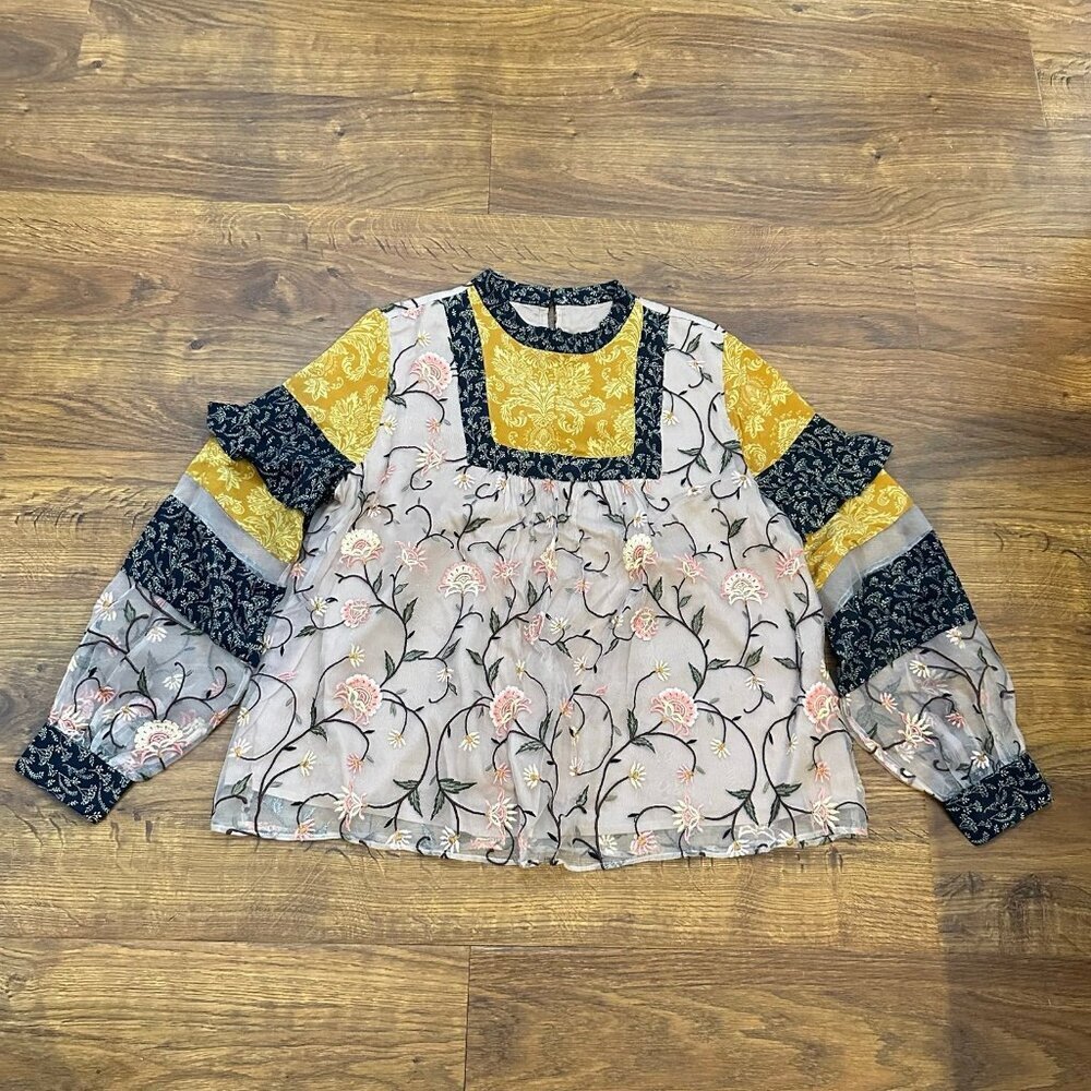 Anthropologie Let Me Be Love Actually Patchwork Silk Blouse - Picture 5 of 10
